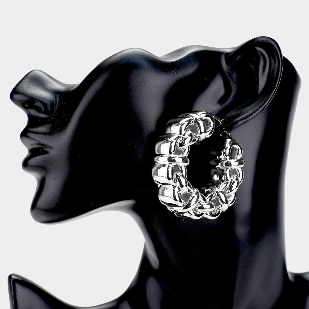 Chunky Link Earrings-Silver